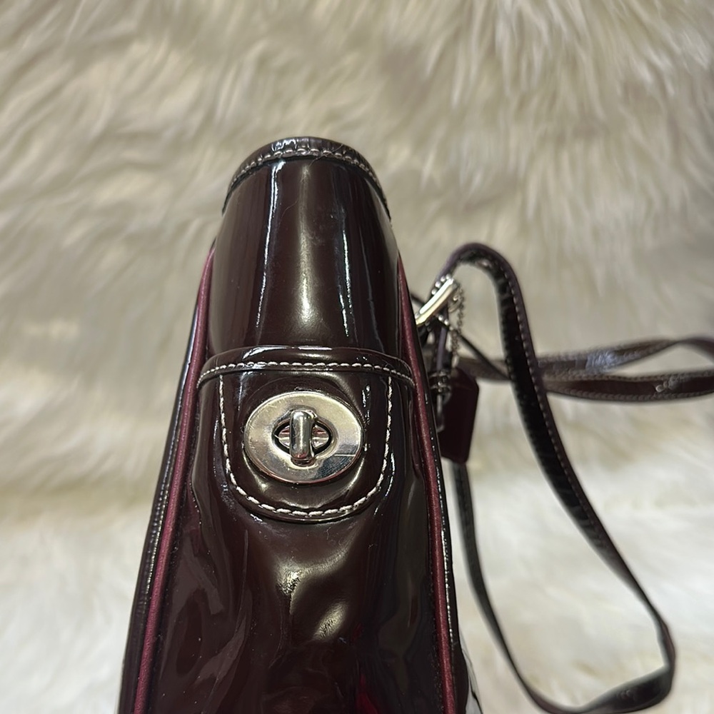 Coach Burgundy Patent Leather Tote Bag - Picture 7 of 9